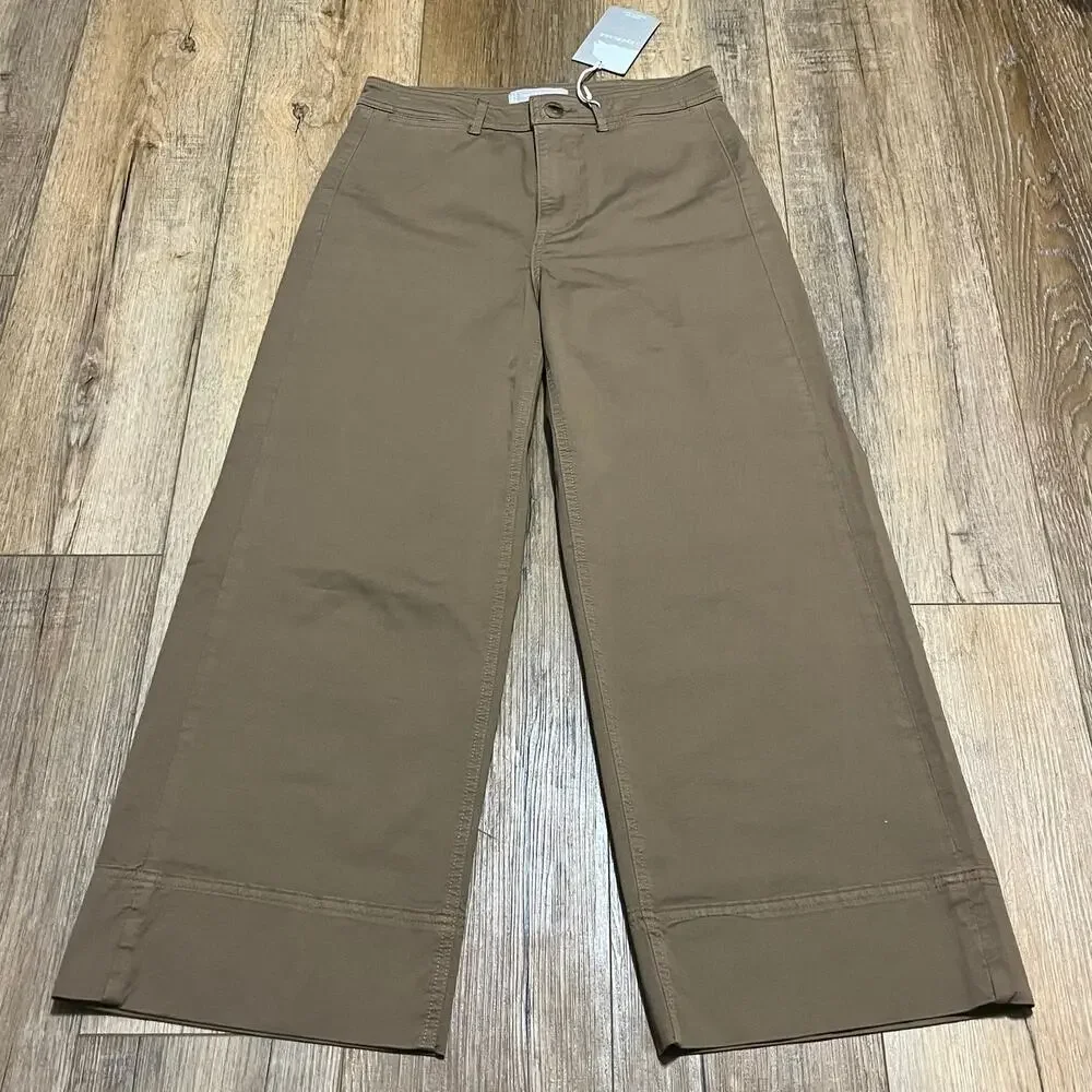 NWT EVERLANE Lightweight Wide-Leg Crop Chino Tan Size 4 Boho Classic Casual Chic - Picture 4 of 8